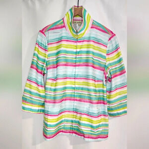 A La Carte Jacket Women's Size Large Multi-Colored Striped Sheer Zipper Summer